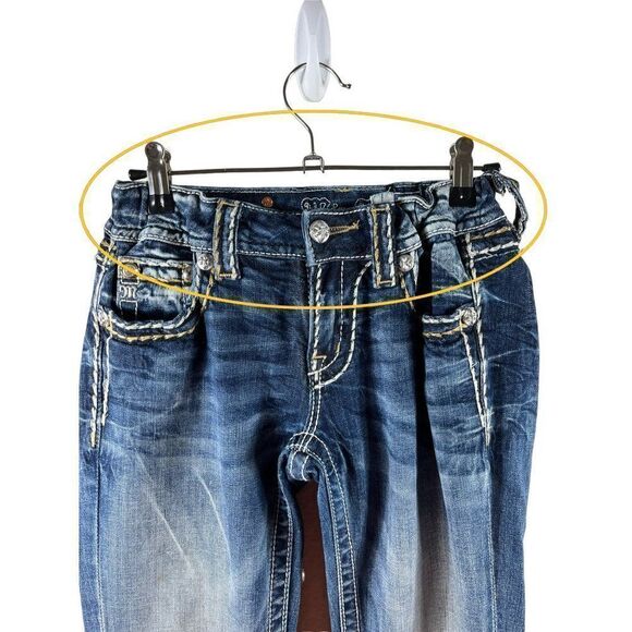 Miss Me Signature Boot Cut Bling Flap Pocket Medium Wash Jeans 27x29.5 *ALTERED* - Picture 2 of 16